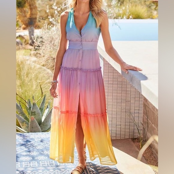 Boston Proper Dresses & Skirts - Boston Proper Ombr233 Covered Button Sleeveless Maxi Dress